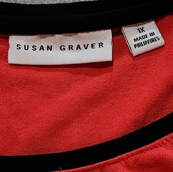 Susan Graver 1X Pink Black Colorblock Tunic Top Stretch Knit 3/4 Sleeve Blouse - Picture 5 of 6